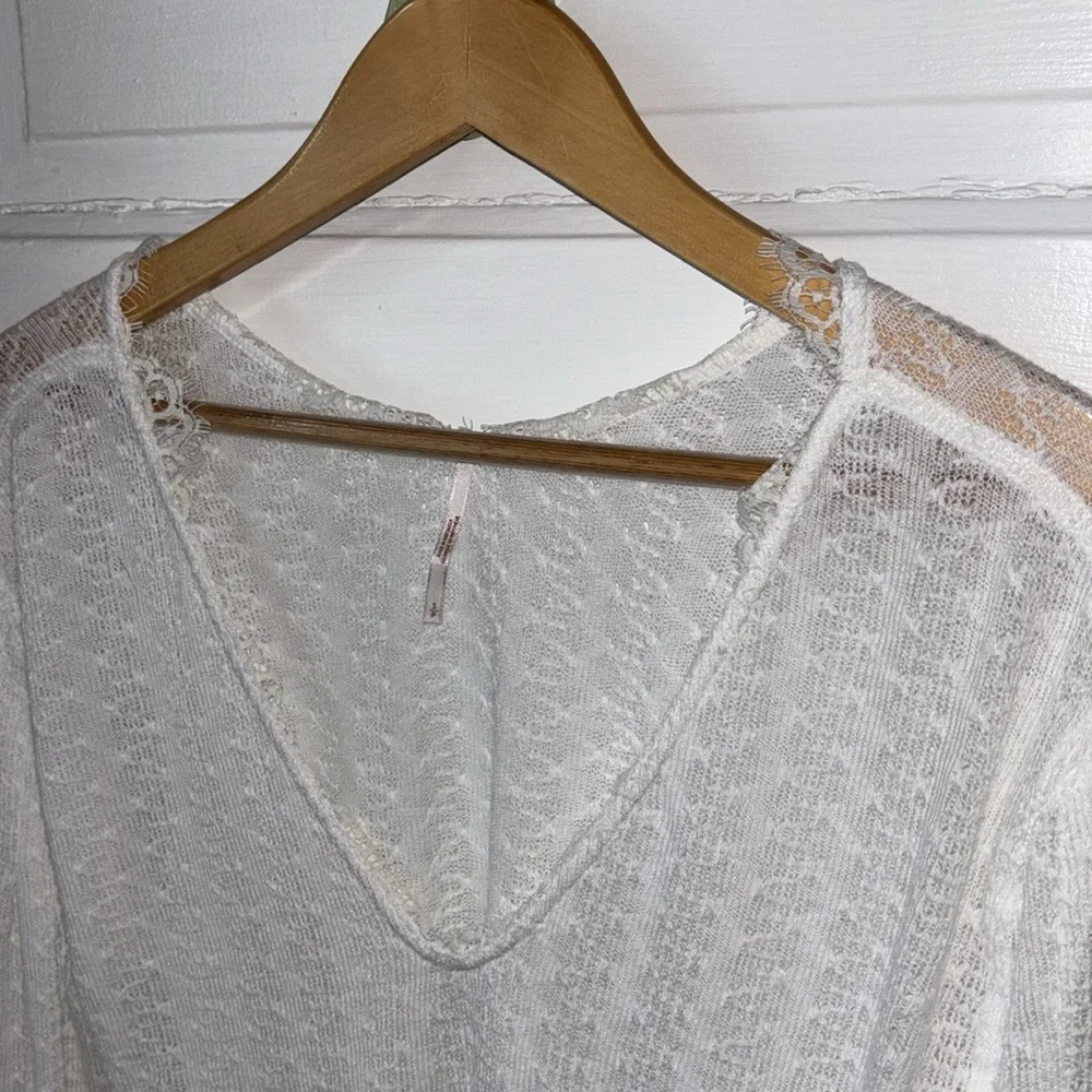 FREE PEOPLE DREAM GIRL POINTELLE LONG SLEEVE TOP